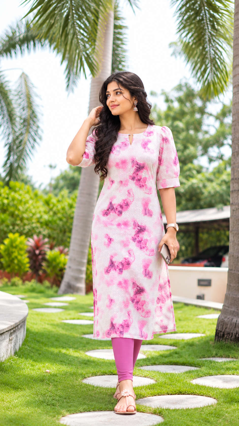 magentha white hacoba Kurti