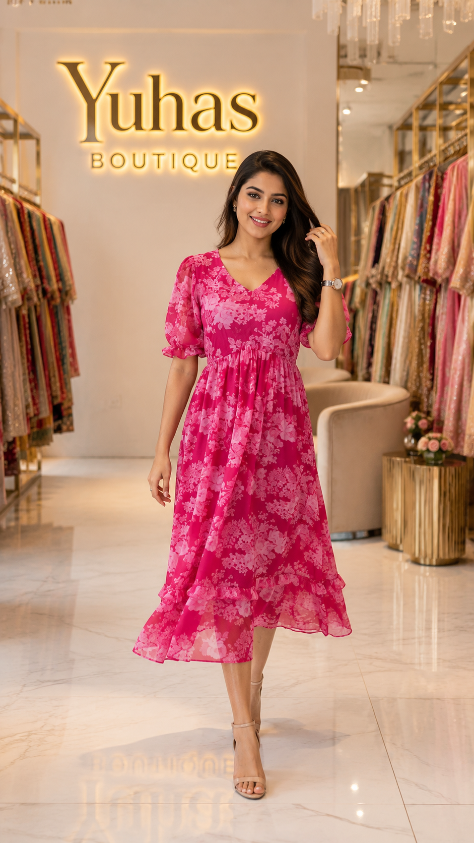 Pink Georgette Floral Maxi -YCS456