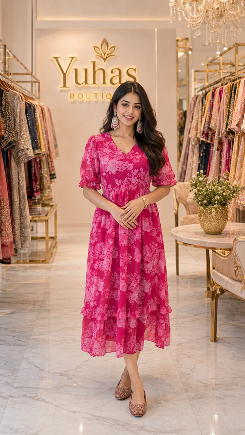 Pink Georgette Floral Maxi -YCS456