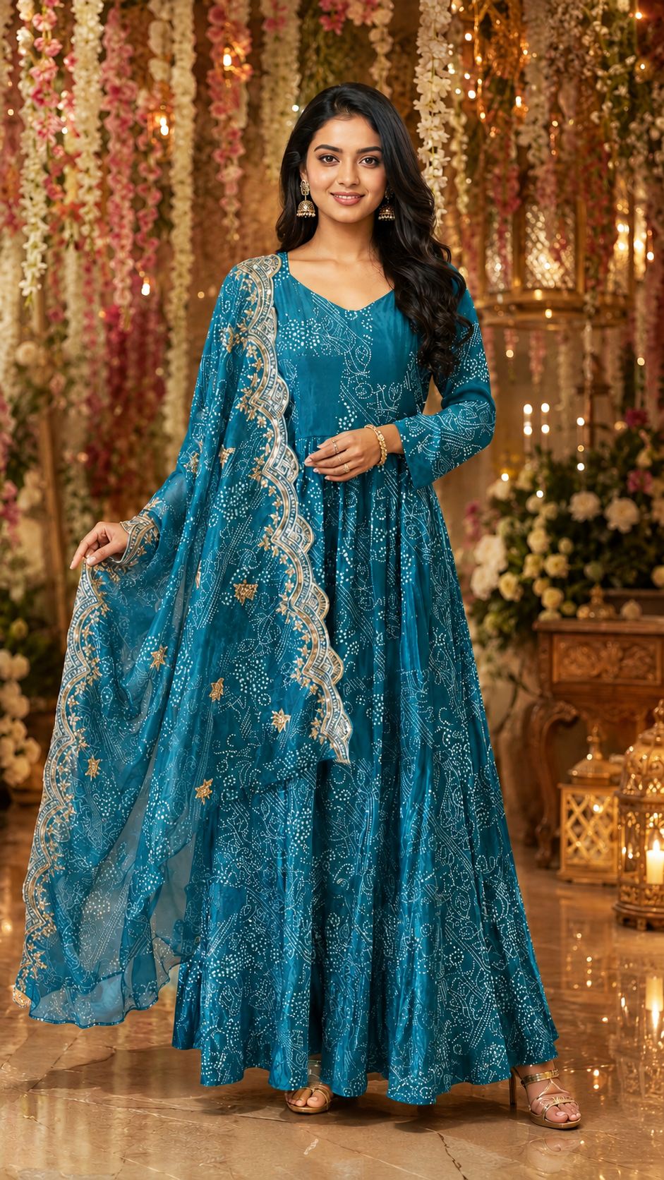 Teal Green Anarkali With dhupatta - YCS462