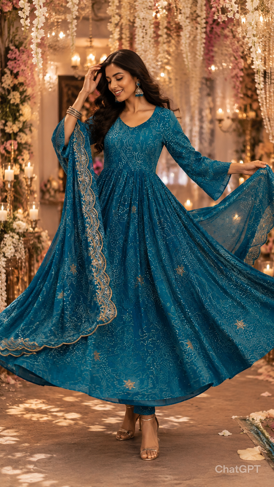 Teal Green Anarkali With dhupatta - YCS462