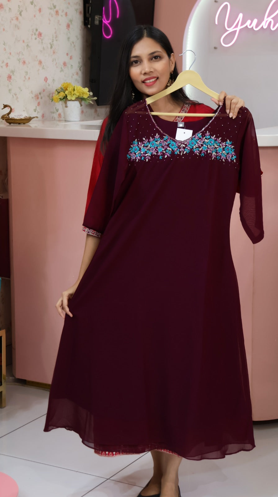 Purple neck work partywear Kurti