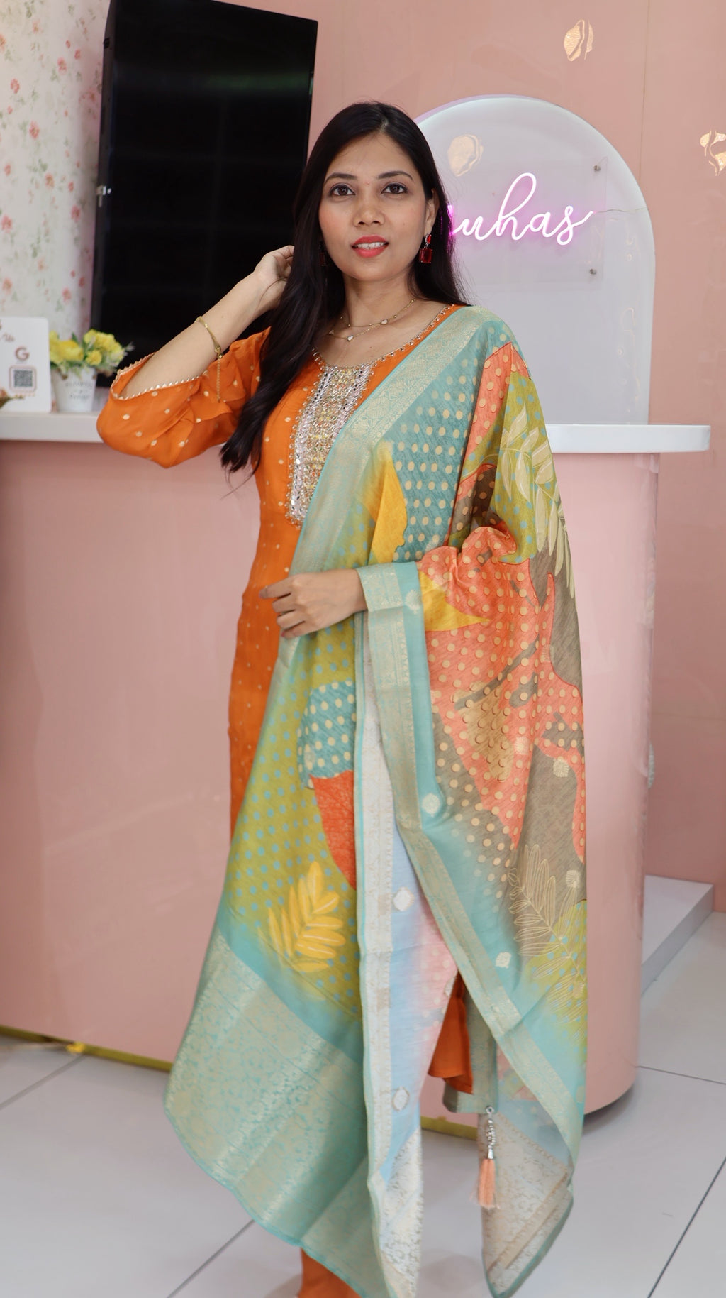 Premium Orange Banaras Salwar-  YFS423