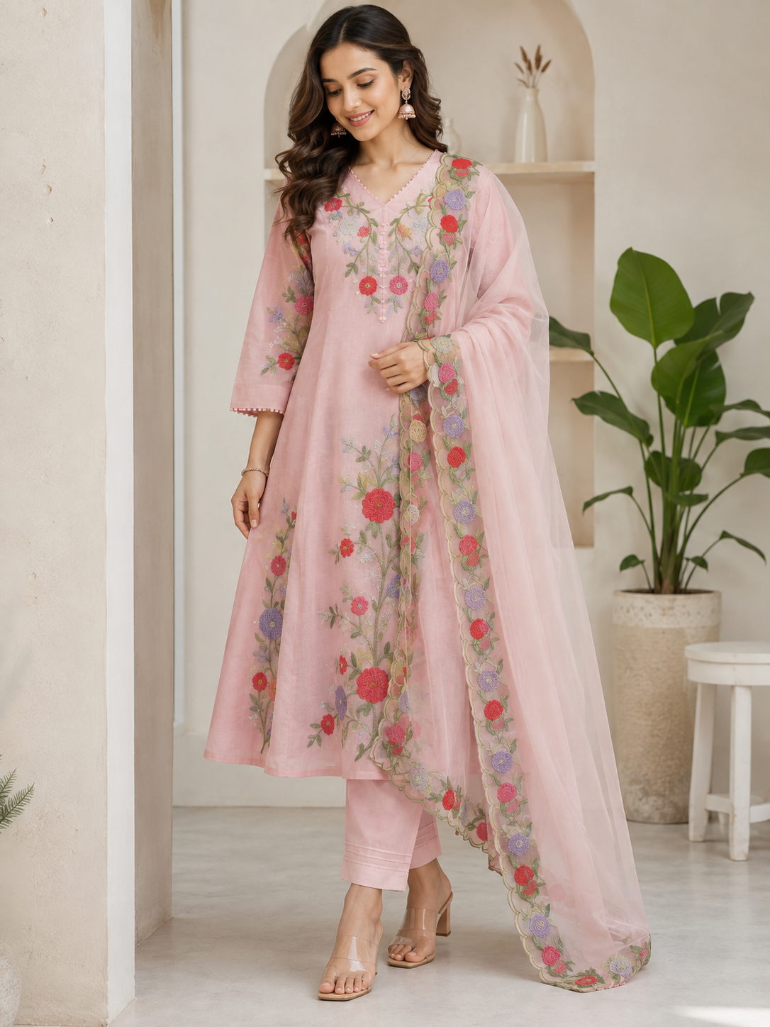 Baby pink mul chanaderi salwar suit - YFS436