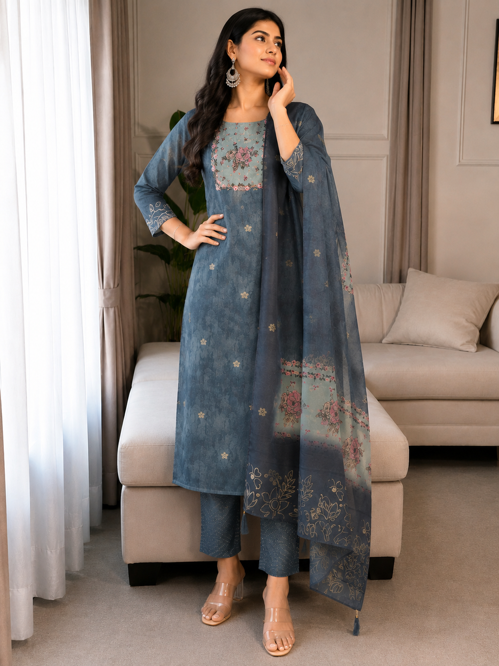Teal Blue  chanderi salwar - YFS437