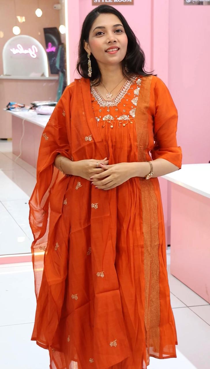 orange mulchanderi shimer salwar