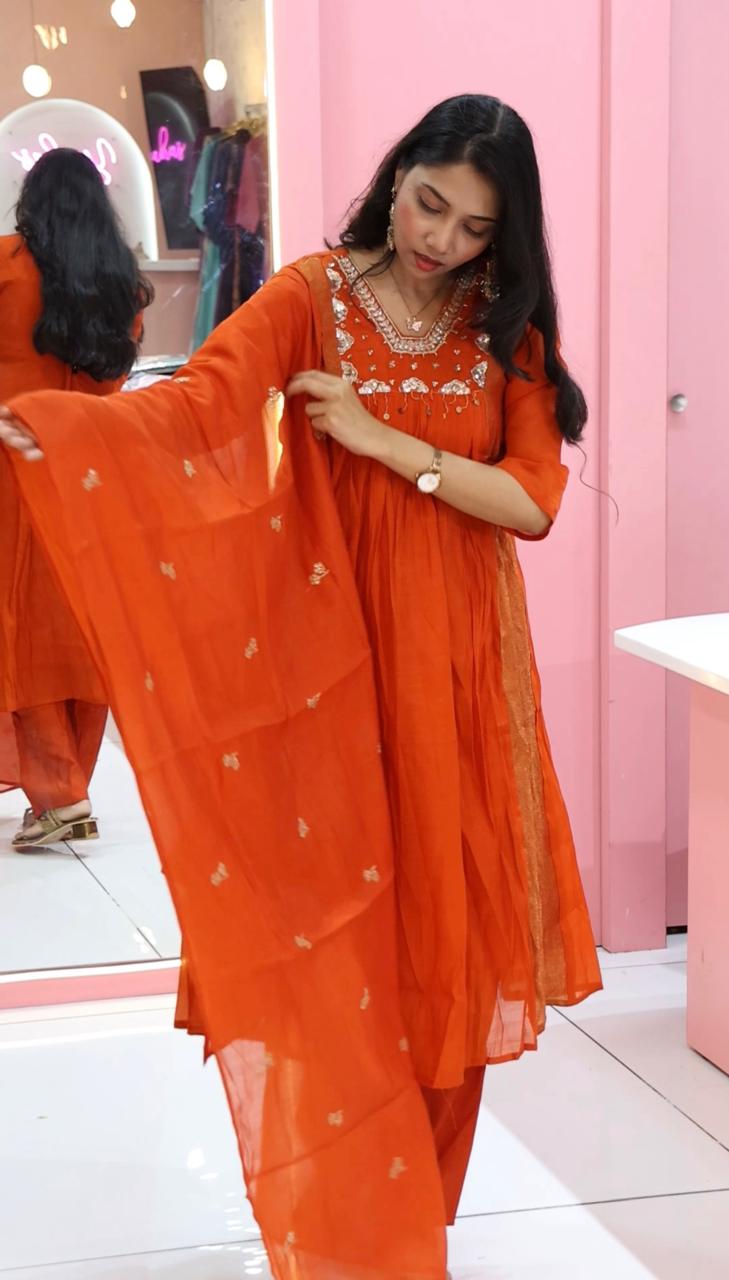 orange mulchanderi shimer salwar