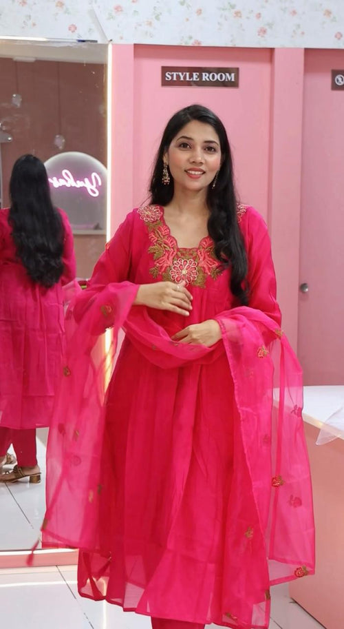 Premium  pink mulchanderi anarkali YFS769