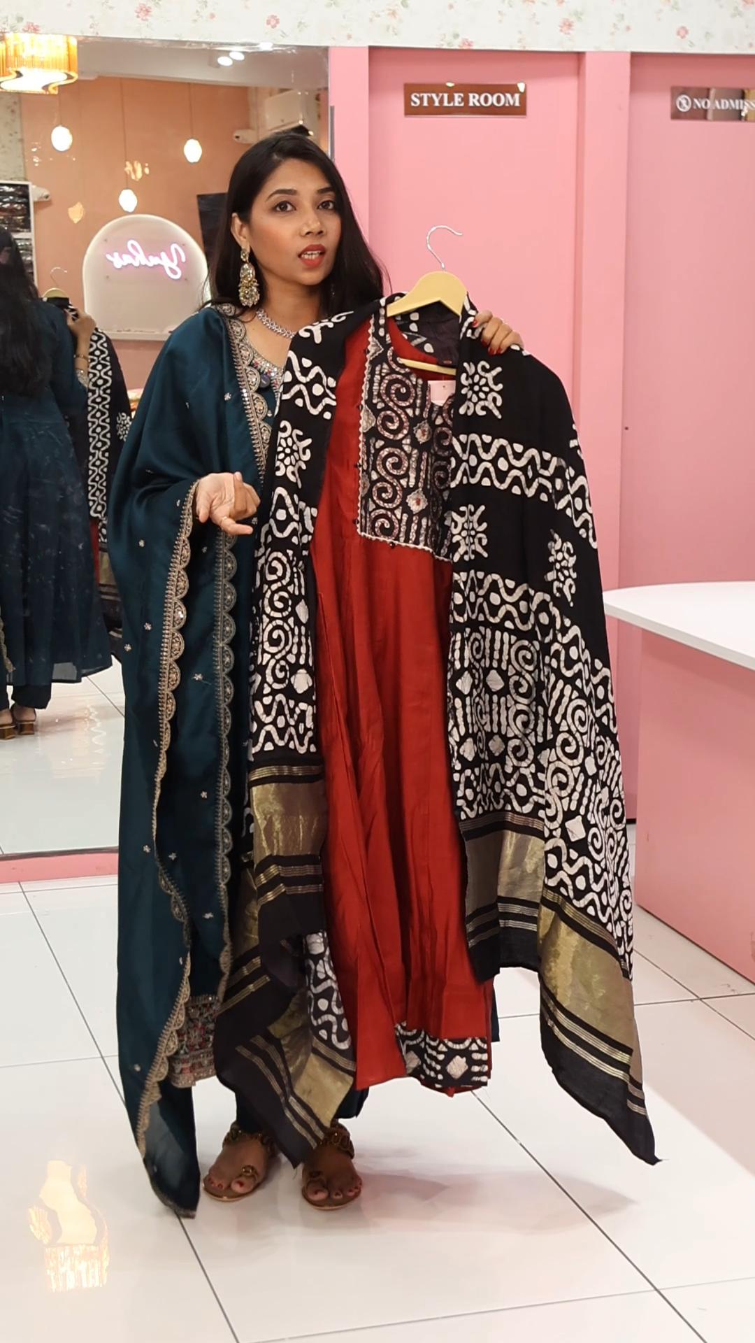 சிவப்பு காஜி பட்டு அனார்கலி