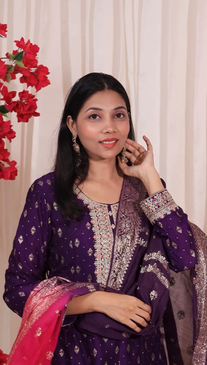 purple contrast anarkali vichitrea