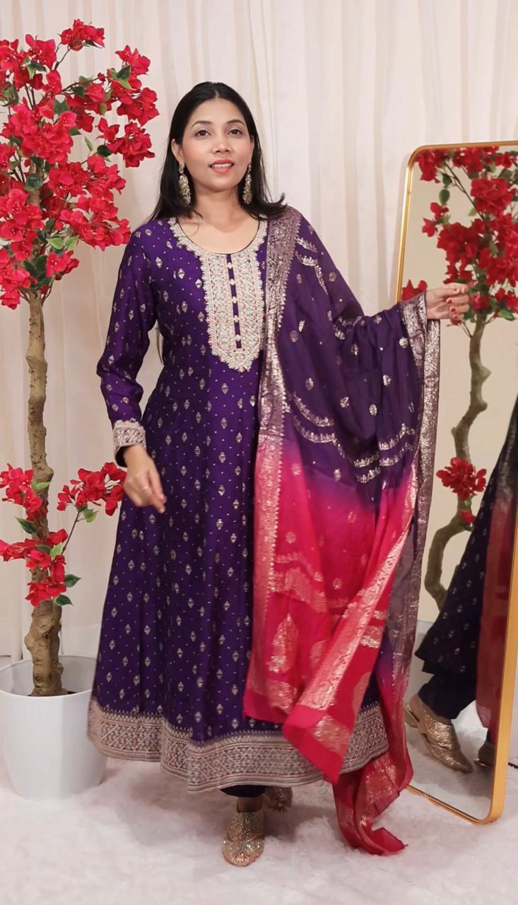 purple contrast anarkali vichitrea