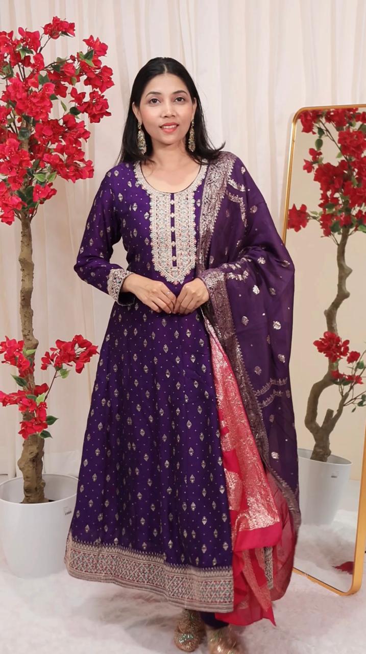 purple contrast anarkali vichitrea