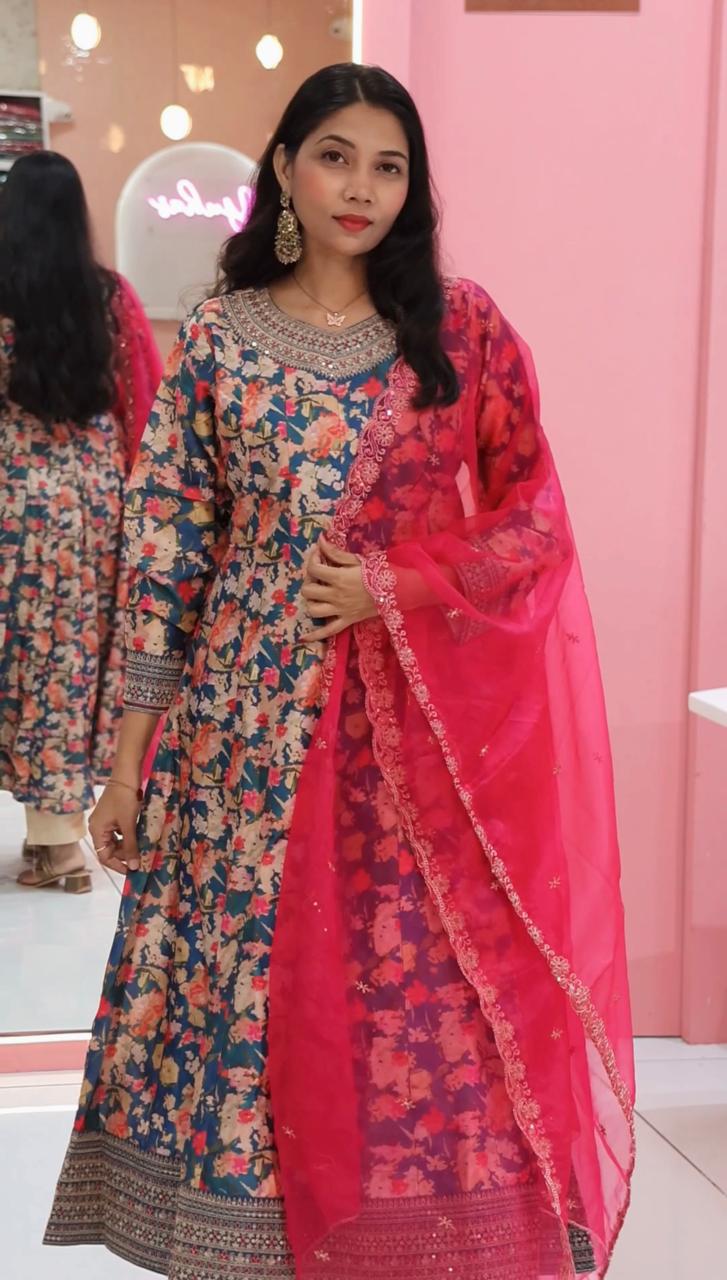 டீல் பச்சை டிஜிட்டல் பிரிண்ட் பிங்க் நிற மாறுபாடு