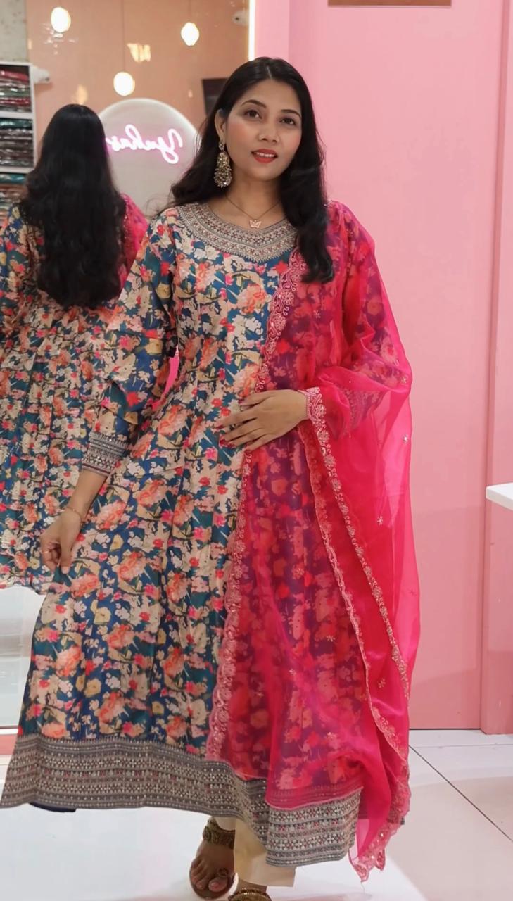 டீல் பச்சை டிஜிட்டல் பிரிண்ட் பிங்க் நிற மாறுபாடு