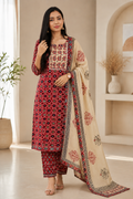 Red Unstiched Salwar Material With Kurti, Pant and dhupatta -YUS050