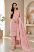 Baby Pink Unstiched Salwar Material With Kurti, Pant and dhupatta -YUS065