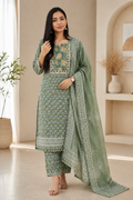 Green Unstiched Salwar Suit wIth Kurti , pant, Dhupatta. - YUS066
