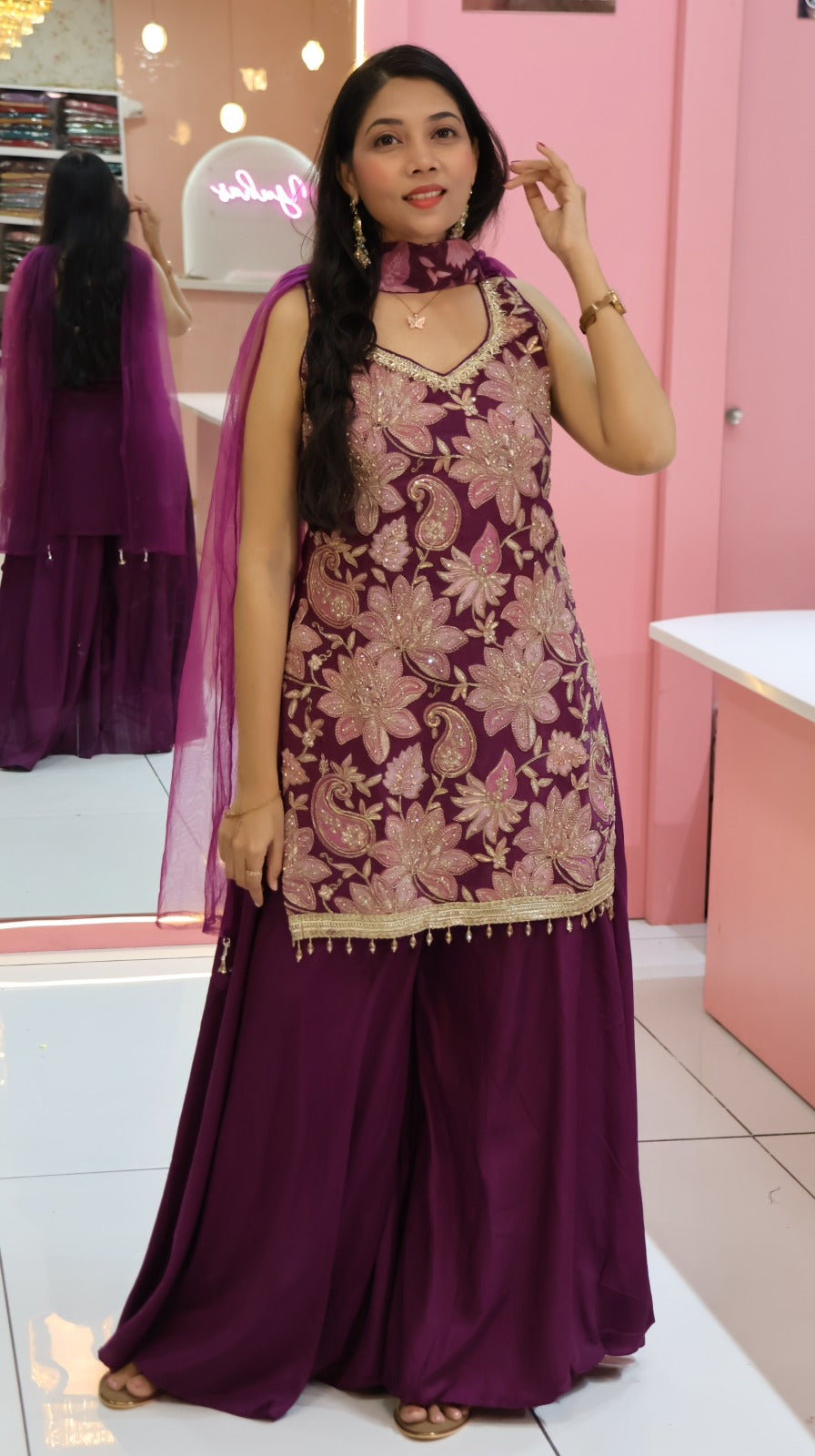 Premium Purple Brocade sharara
