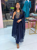 Navy blue pure mul cotton salwar suit
