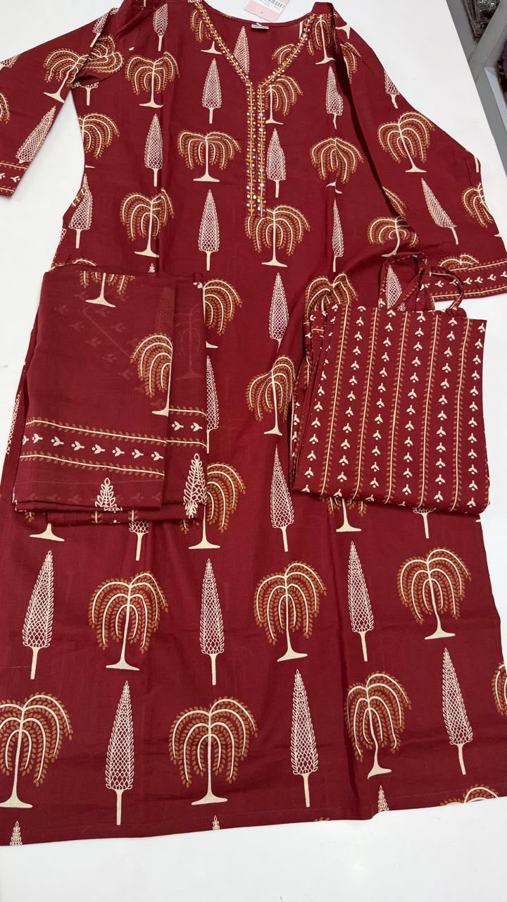 Pure Cotton In Maroon Salwar Suot- YVS085