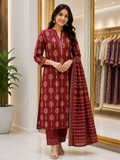 Pure Cotton In Maroon Salwar Suot- YVS085