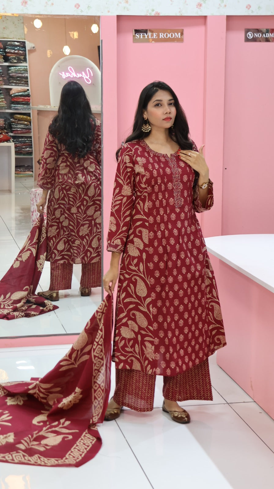 Pure Cotton Maroon Suit