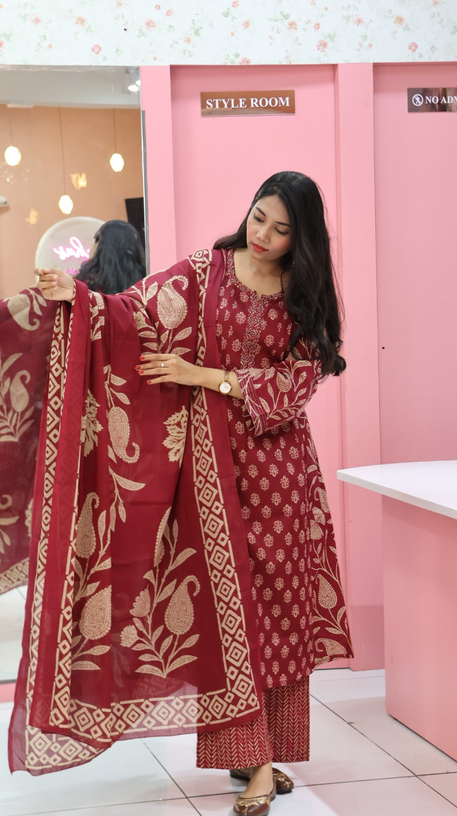 Pure Cotton Maroon Suit