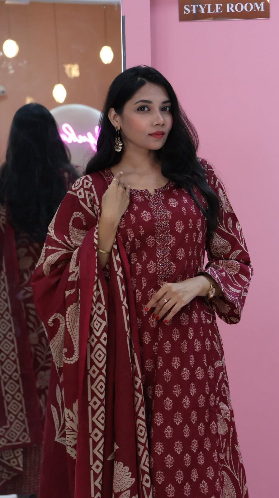 Pure Cotton Maroon Suit