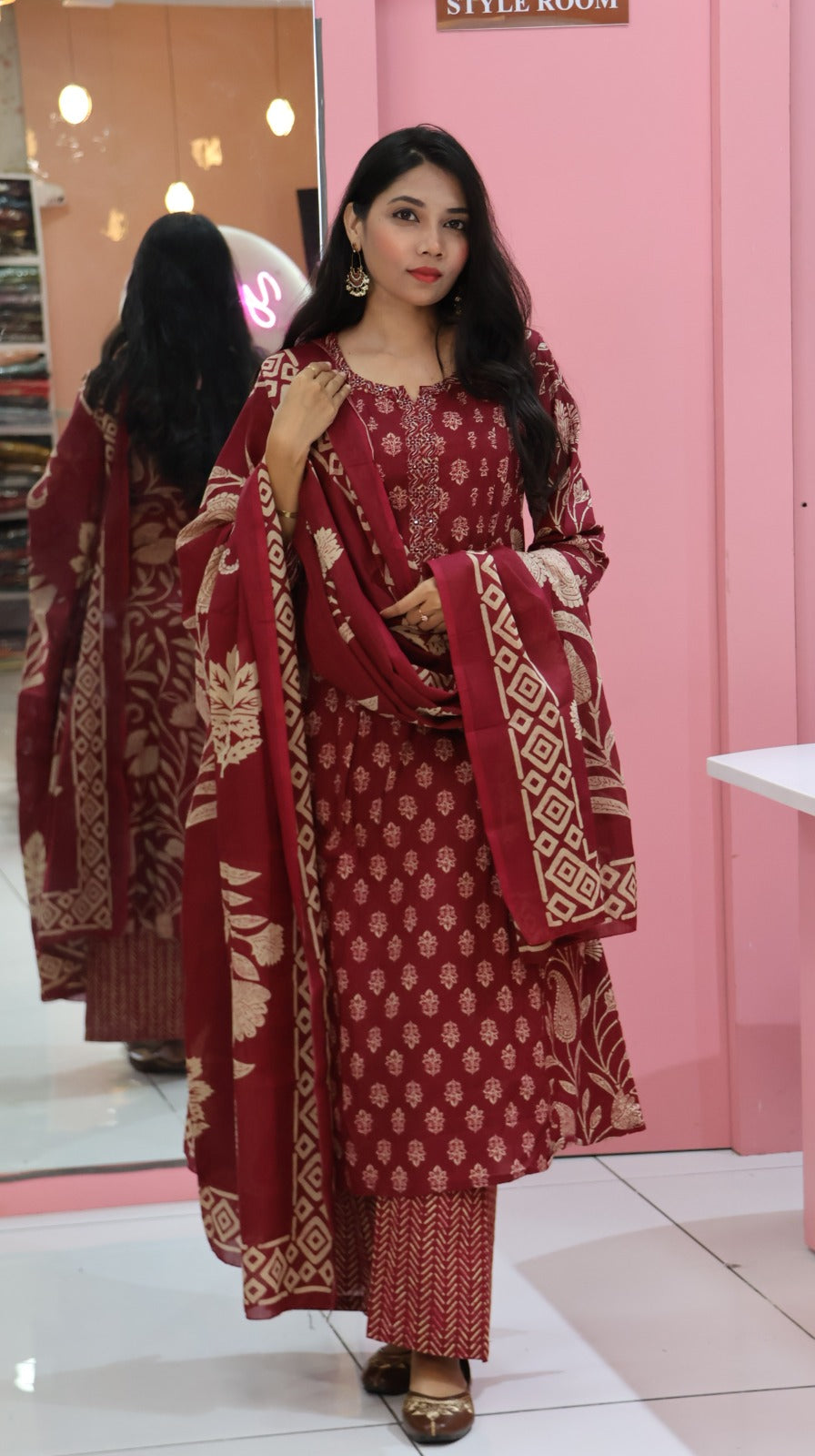 Pure Cotton Maroon Suit