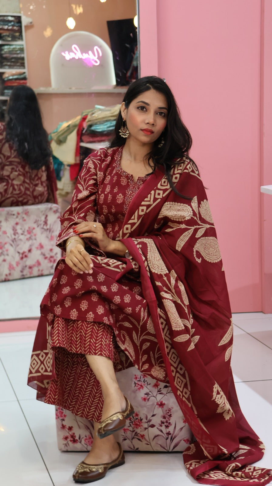 Pure Cotton Maroon Suit