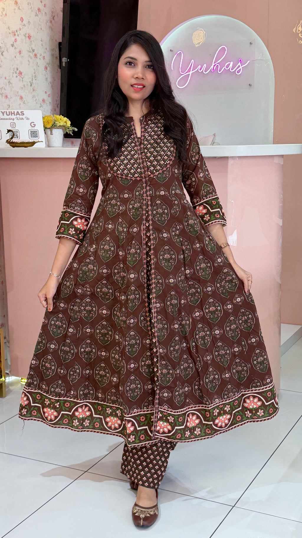 Premium Brown Cotton Anarkali -YVS097