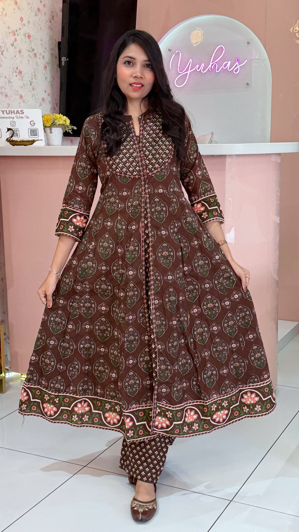 Premium Brown Cotton Anarkali -YVS097