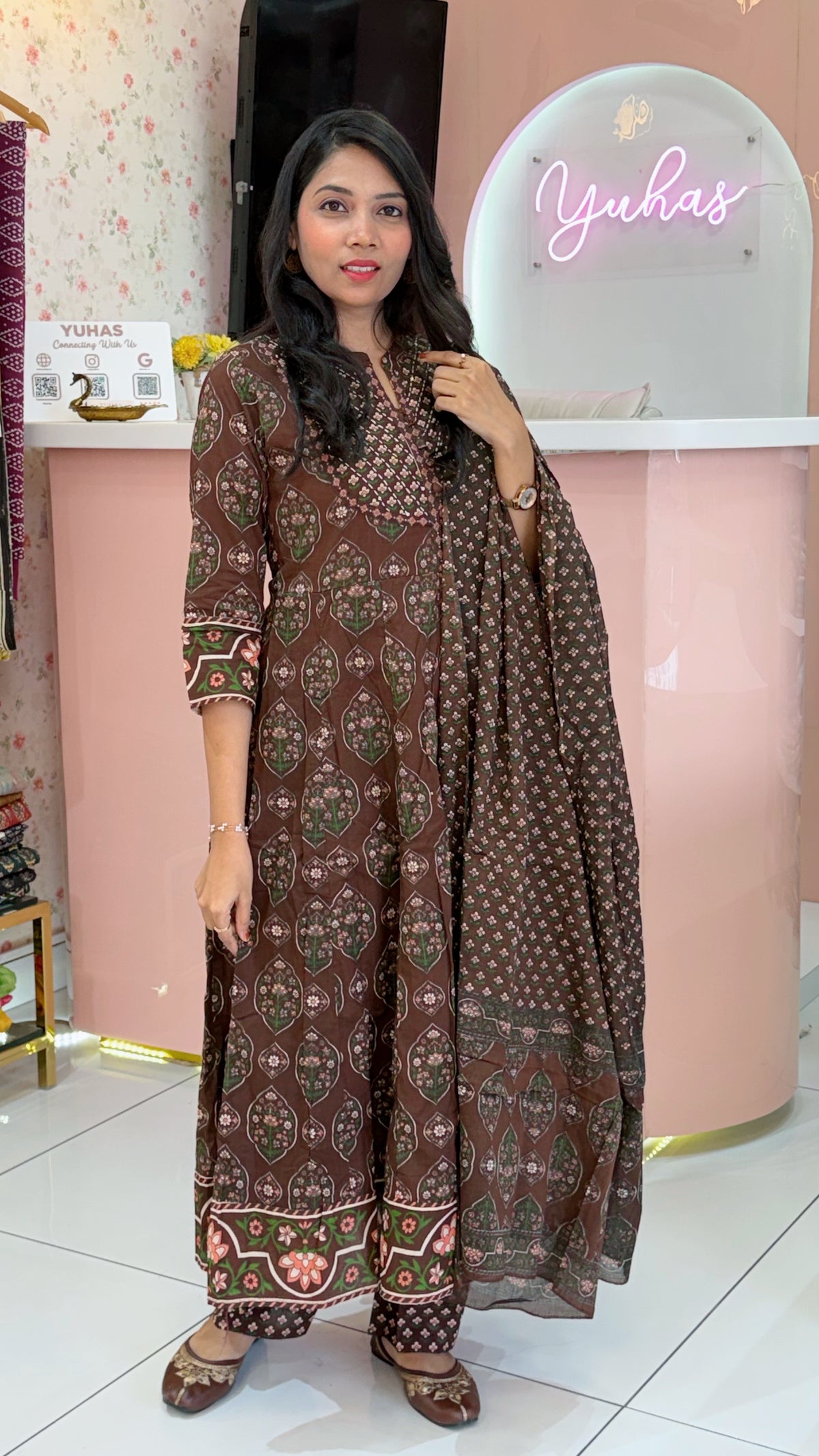 Premium Brown Cotton Anarkali -YVS097