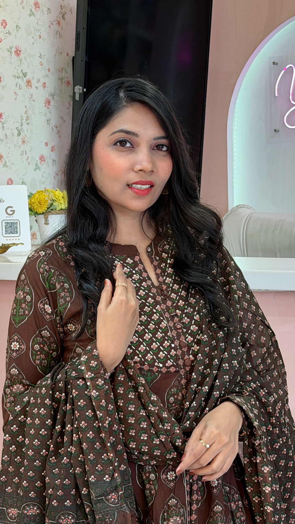 Premium Brown Cotton Anarkali -YVS097
