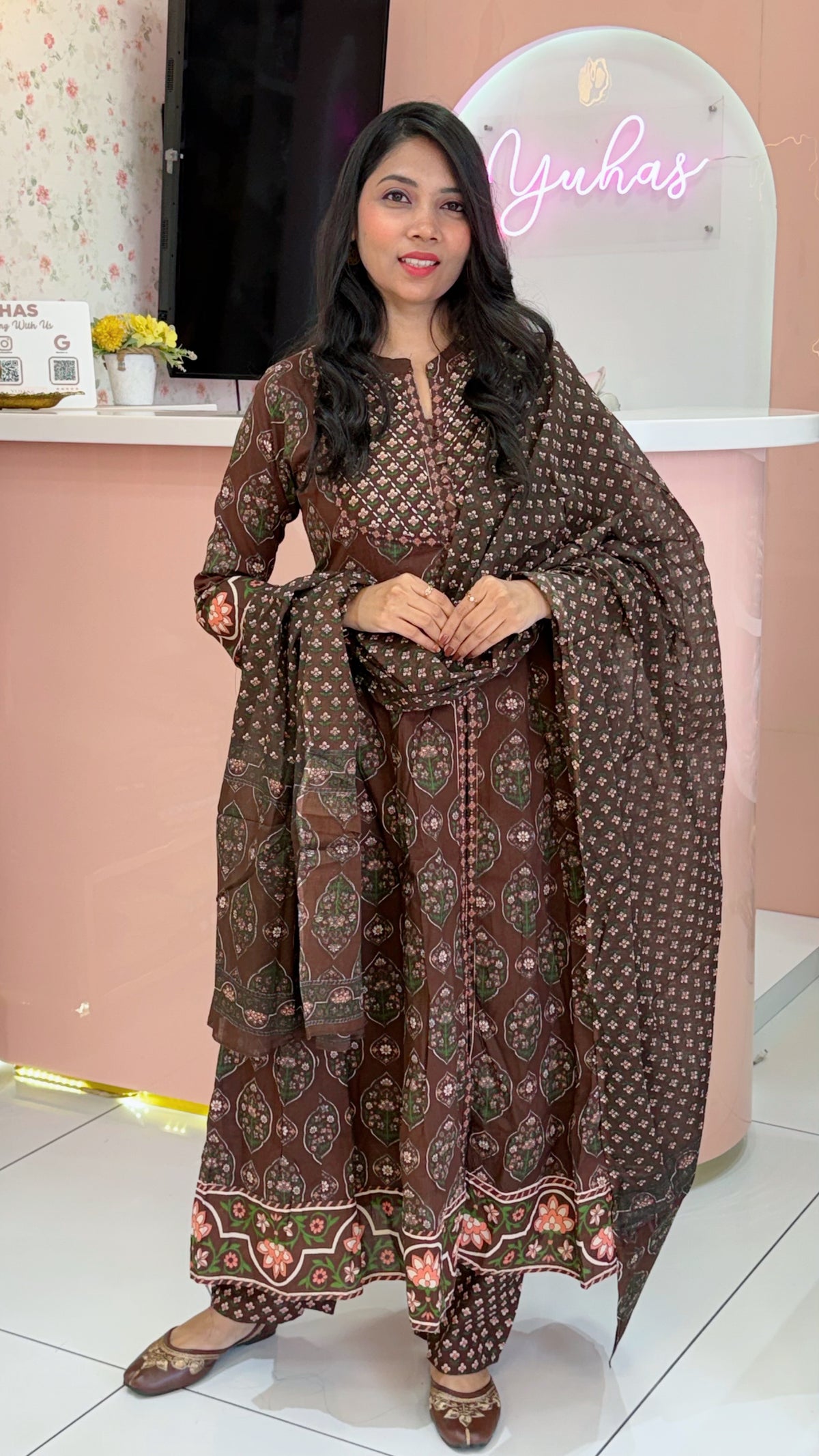 Premium Brown Cotton Anarkali -YVS097