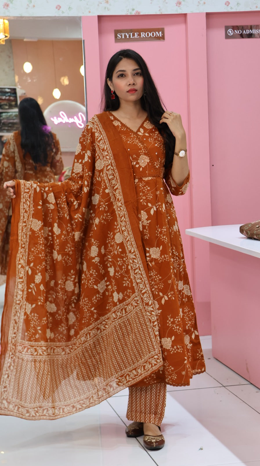 Pure Cotton Brown Anarkali
