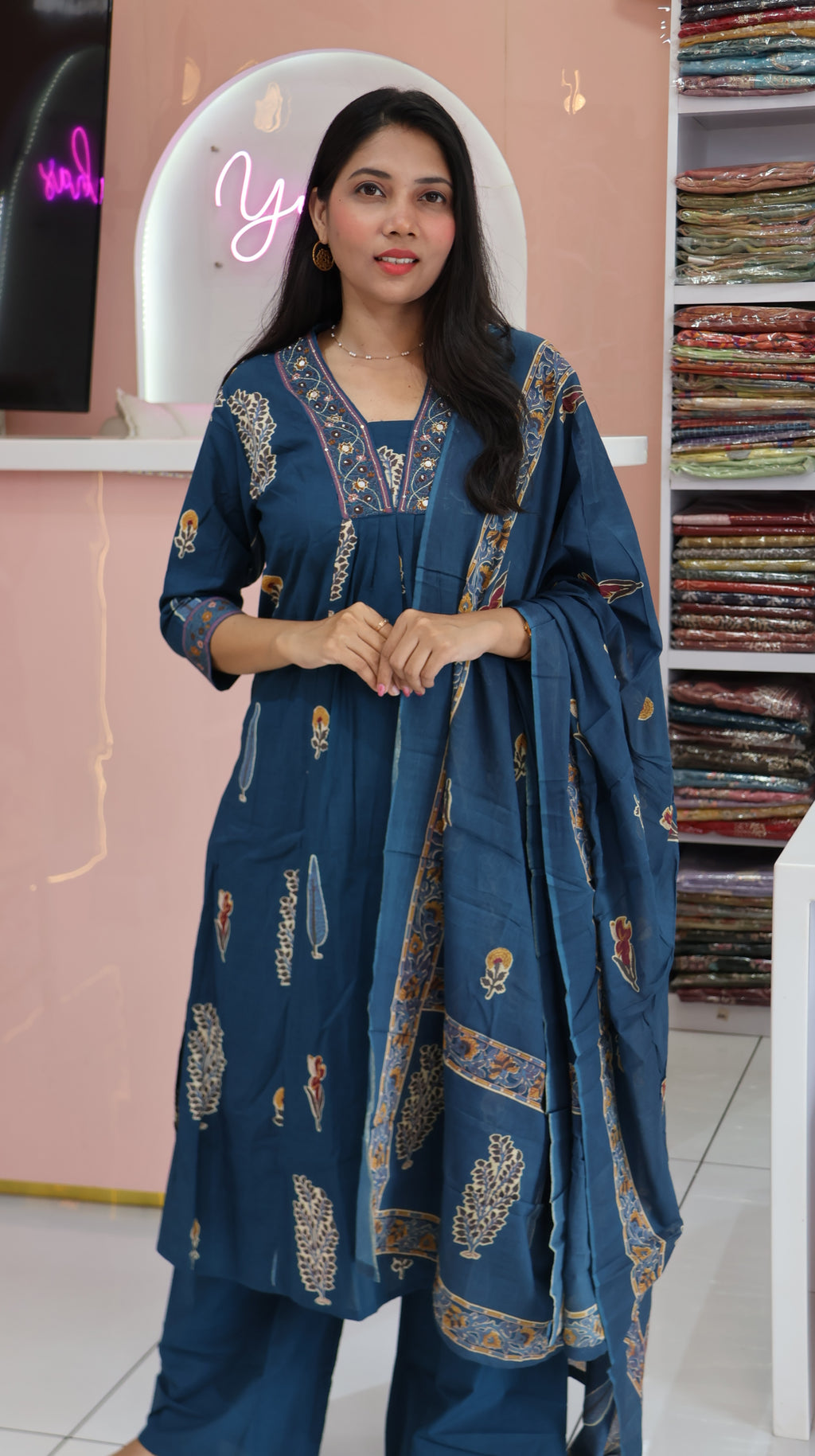 Premium Teal Blue Aline Salwar -YVS115