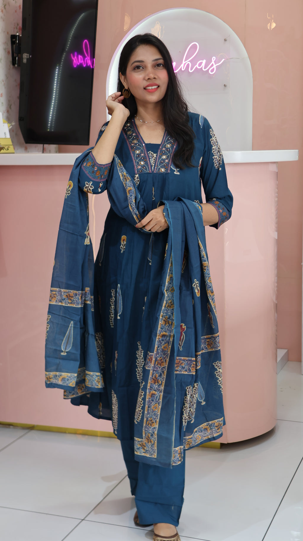 Premium Teal Blue Aline Salwar -YVS115