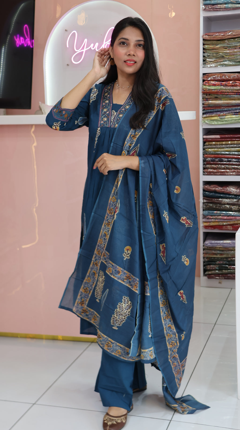 Premium Teal Blue Aline Salwar -YVS115