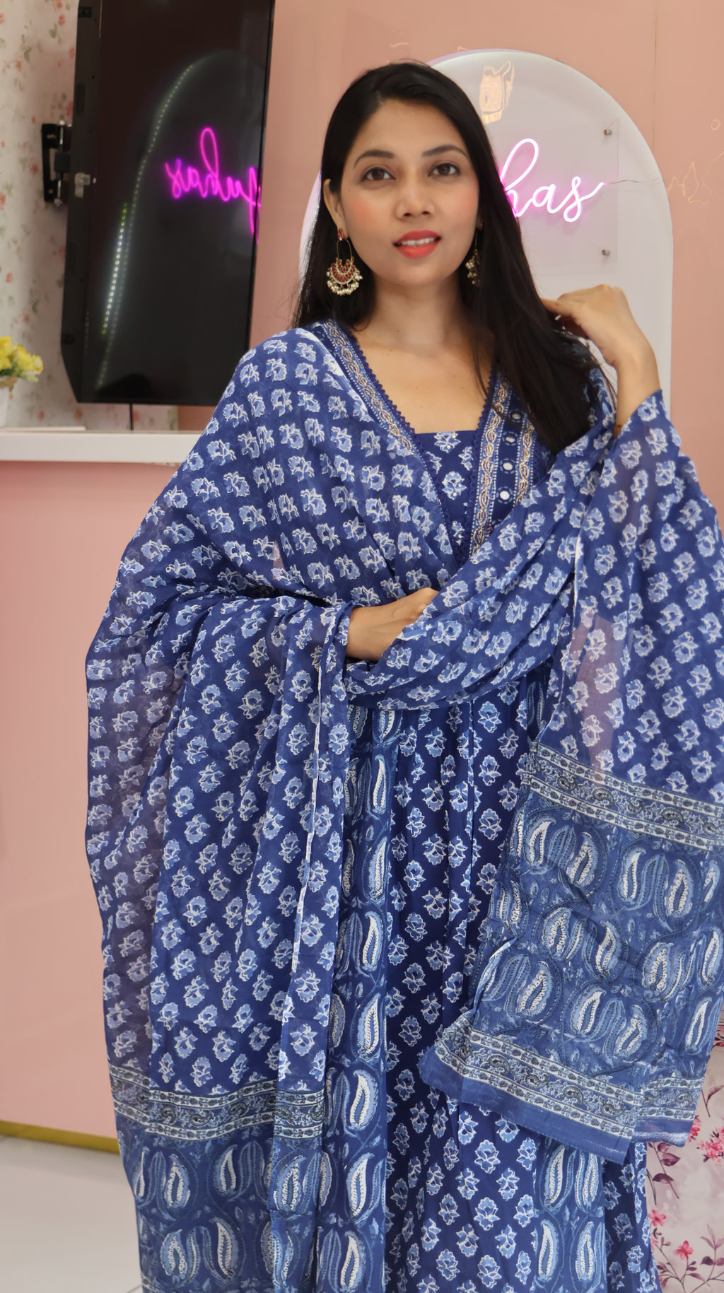 Pure Cotton Blue Anarkali Suit - YVS122