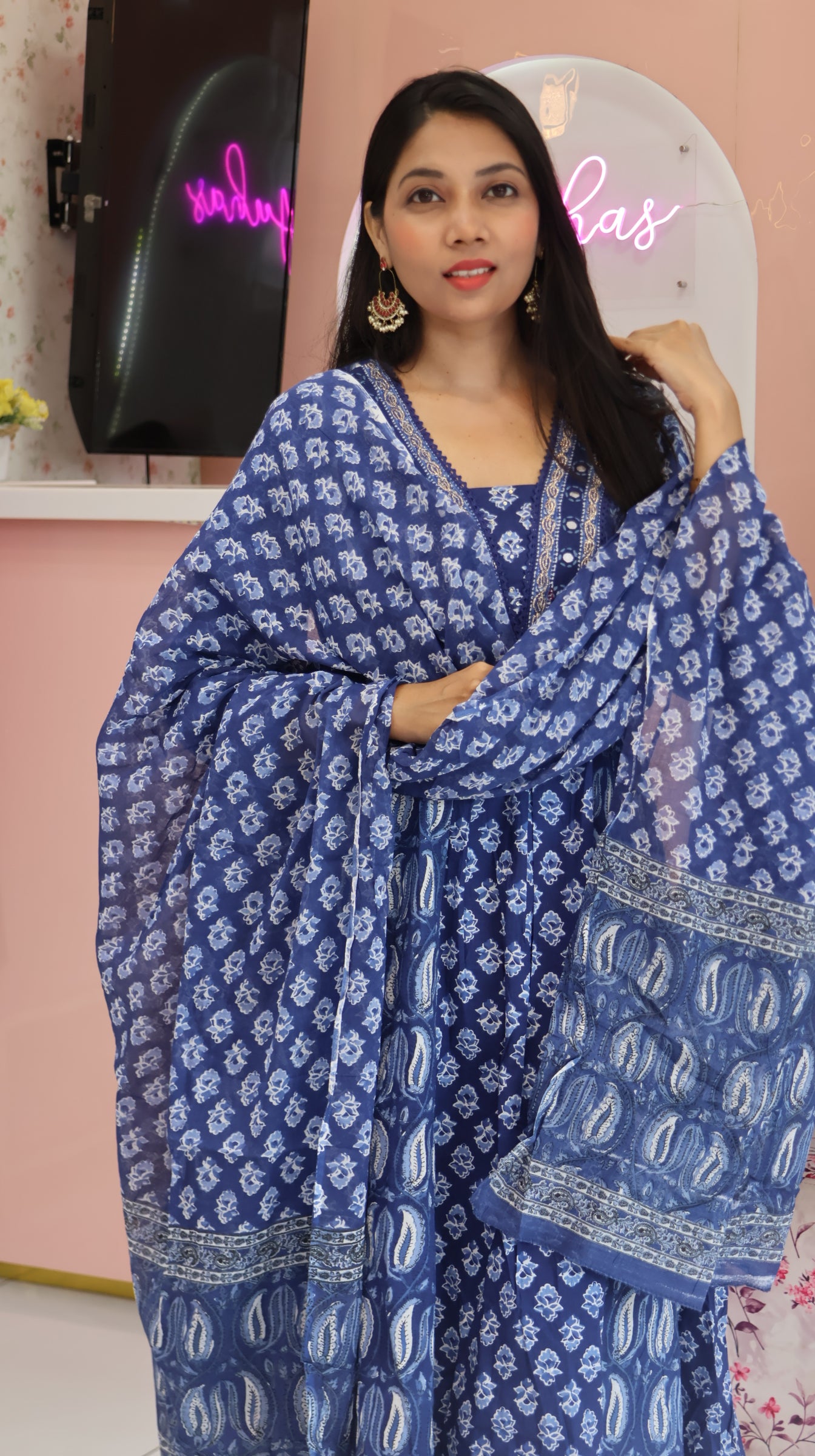 Pure Cotton Blue Anarkali Suit - YVS122