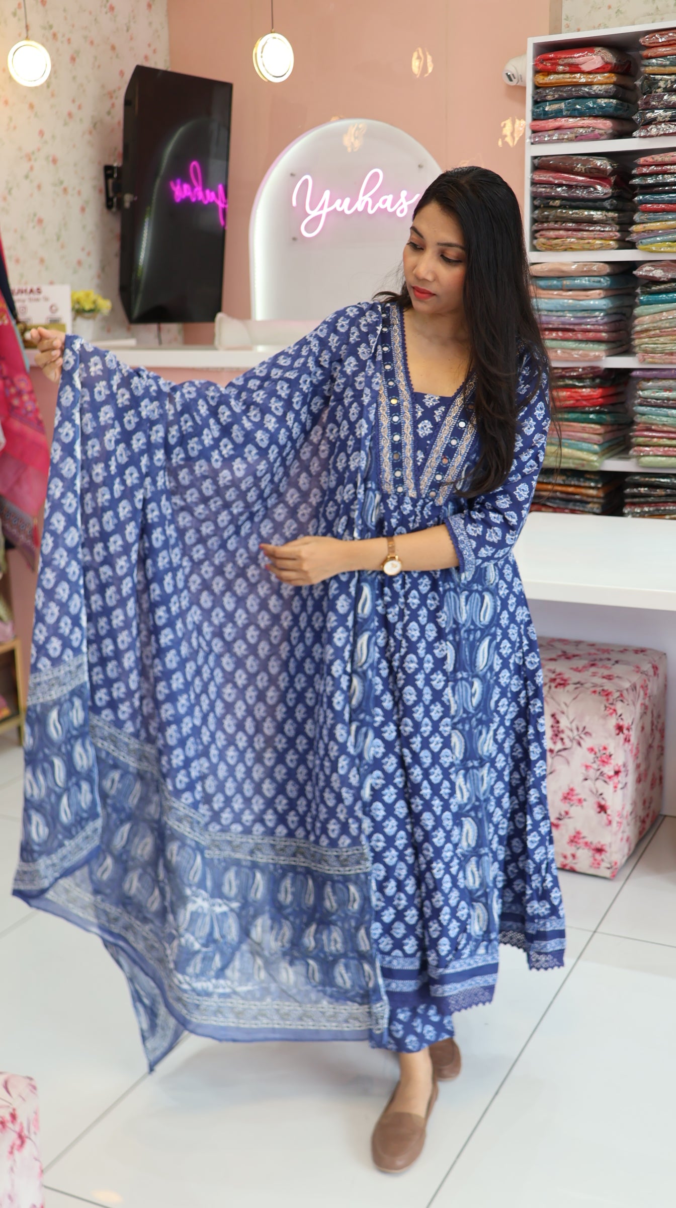 Pure Cotton Blue Anarkali Suit - YVS122