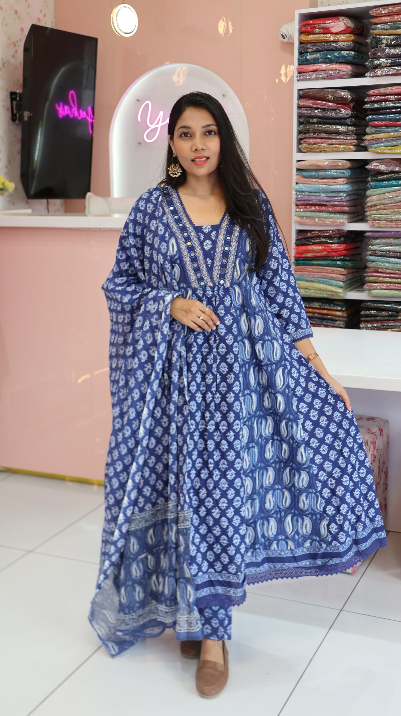 Pure Cotton Blue Anarkali Suit - YVS122