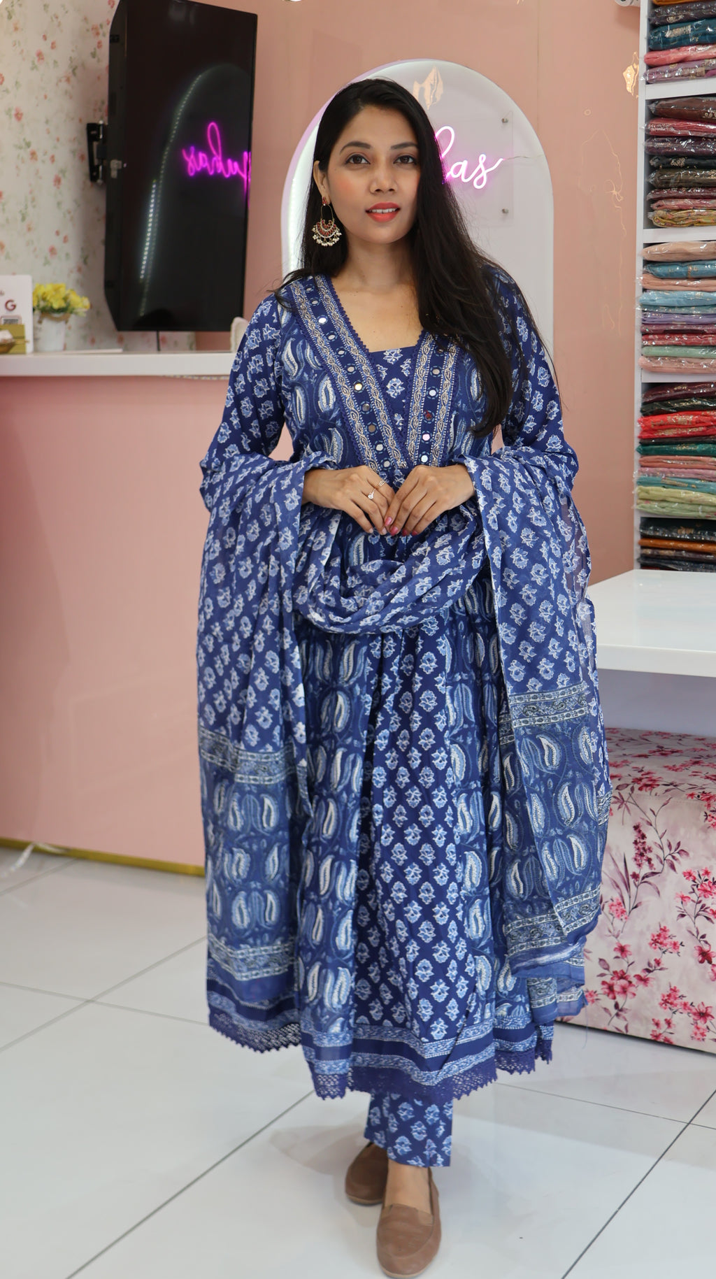 Pure Cotton Blue Anarkali Suit - YVS122