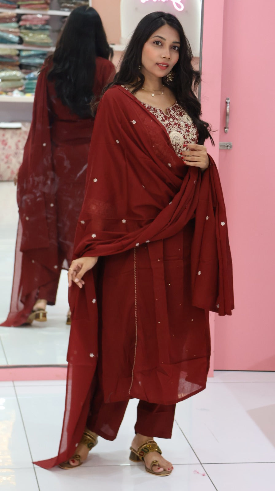 Pure Mul cotton with rich embroidery in Blue anarklai- yvs125