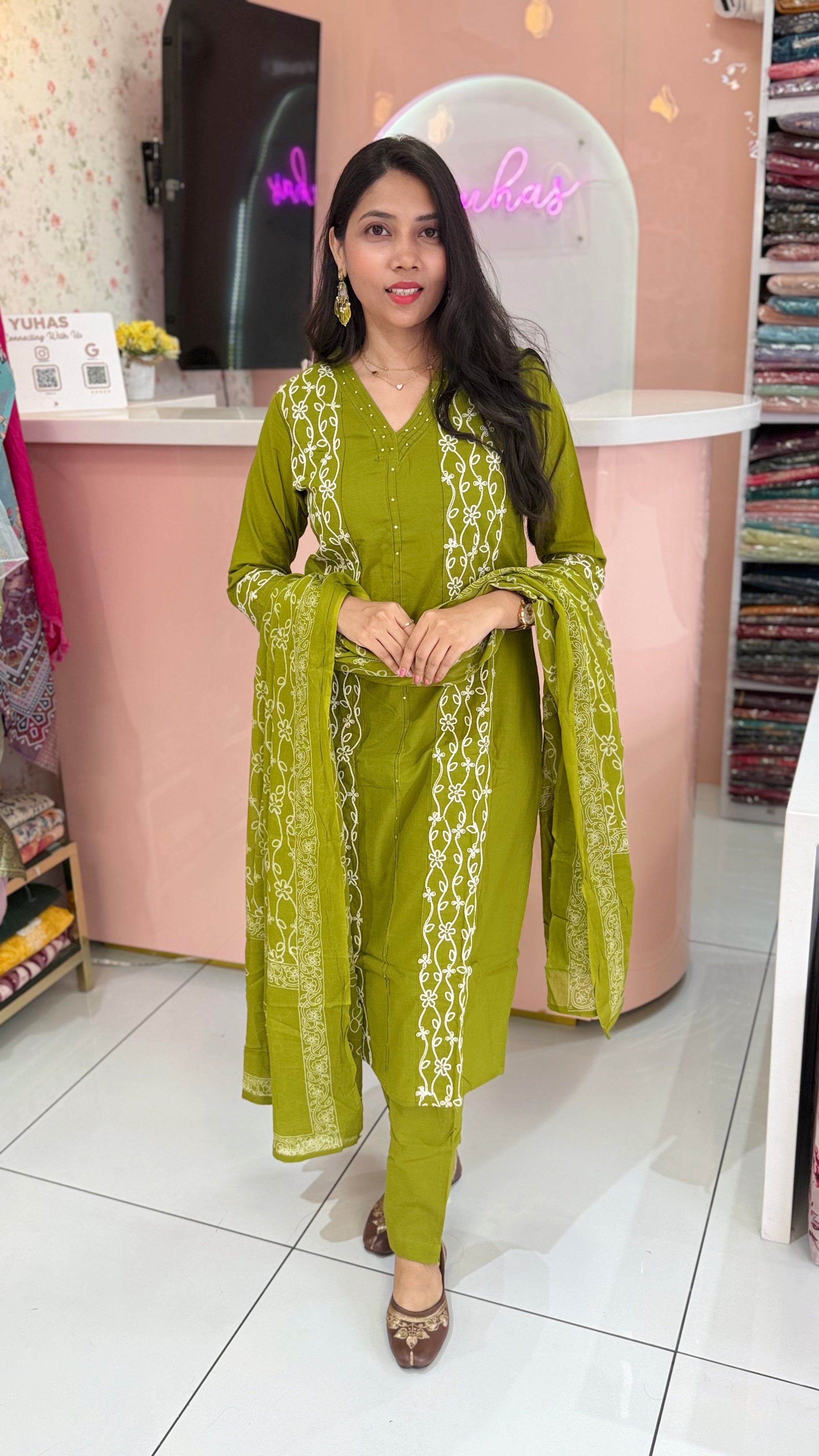 Premium Embroidery Green Salwar Suit