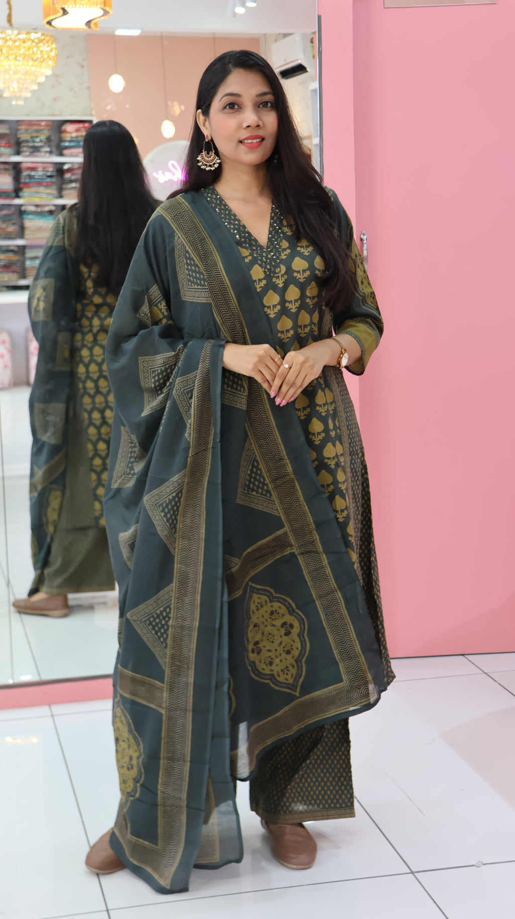 Pure Cotton Green Anarkali Salwar -YVS148