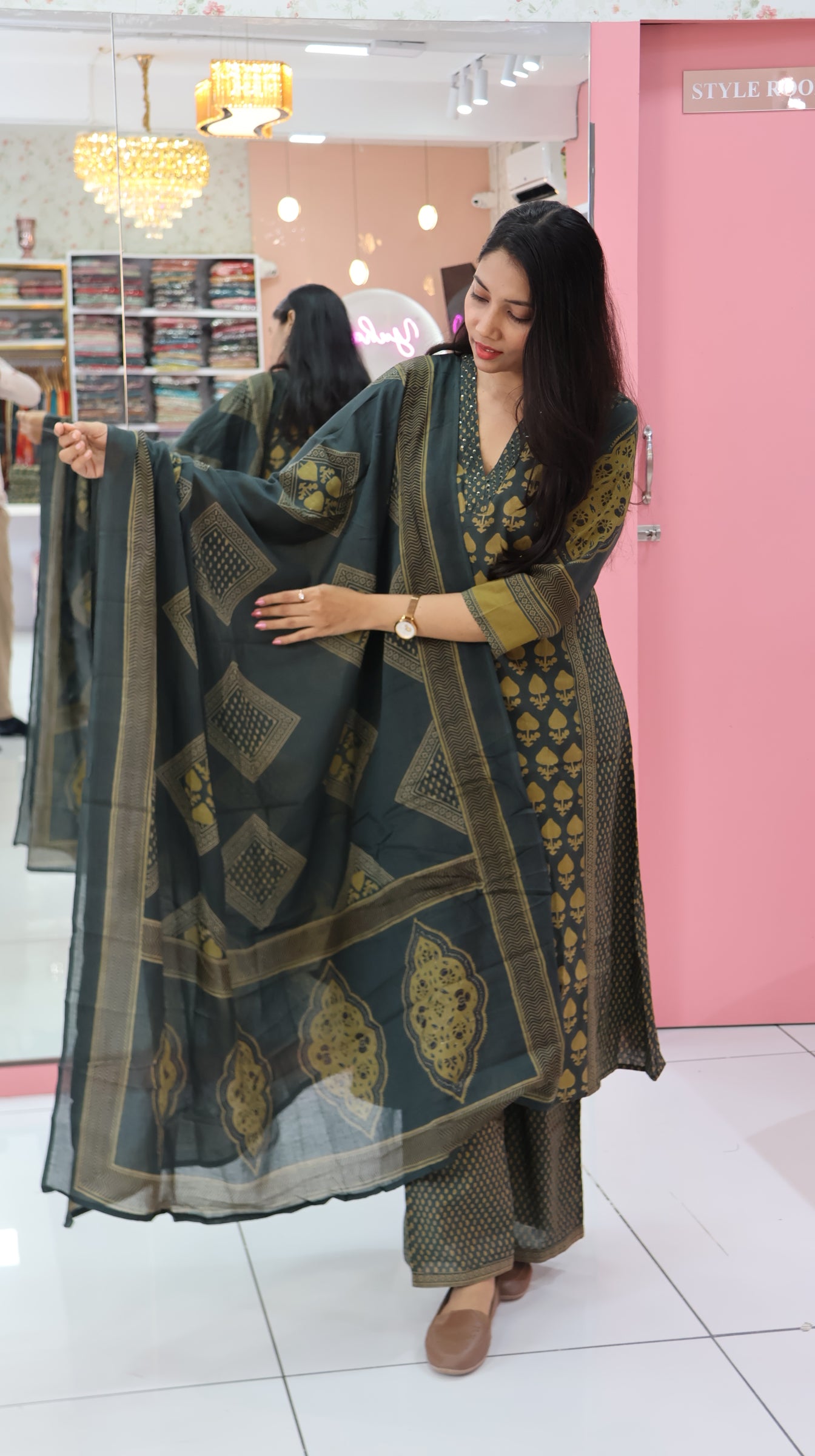 Pure Cotton Green Anarkali Salwar -YVS148