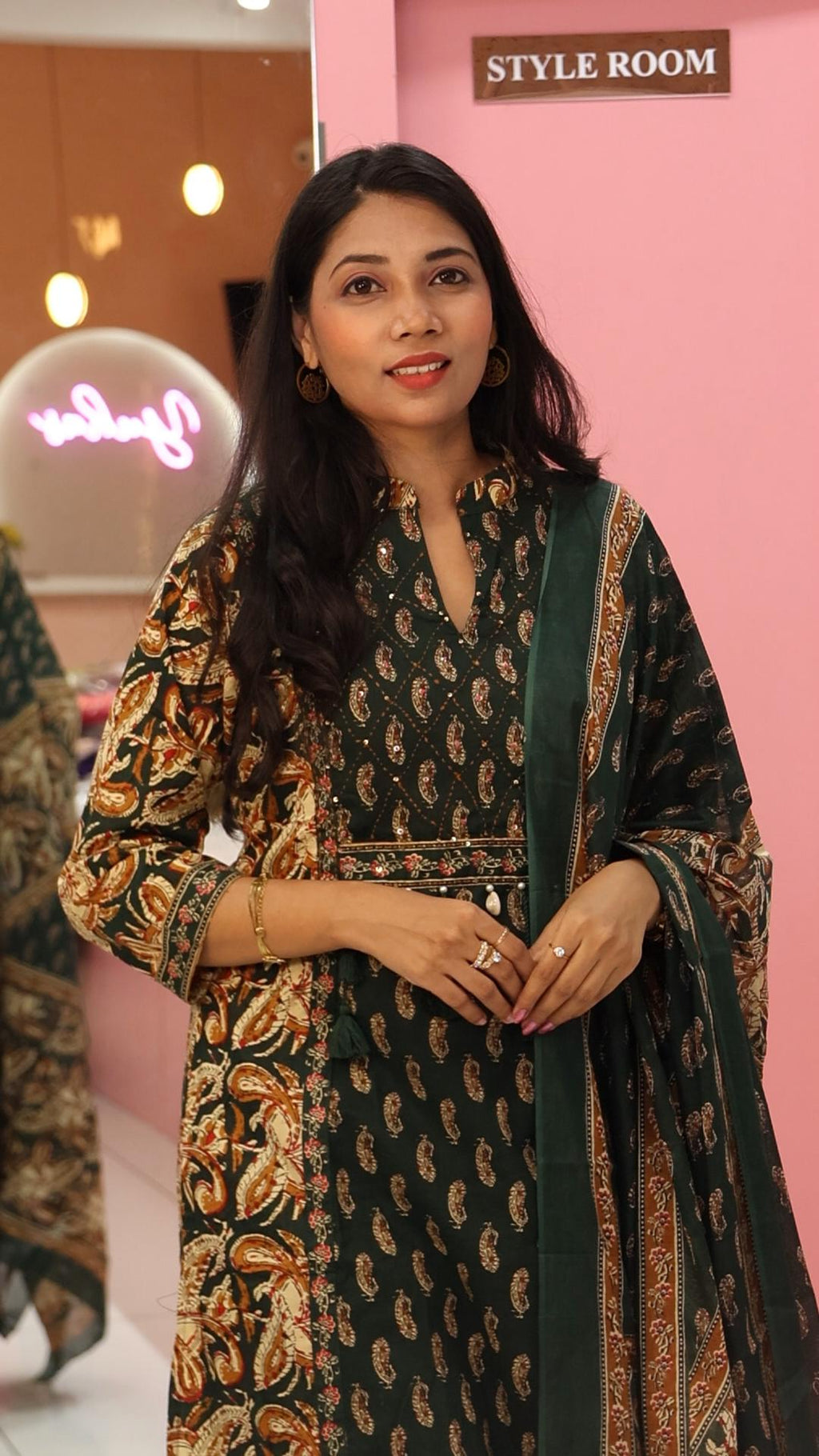 Pure Cotton Bottel Green Salwar Suit - YVS153
