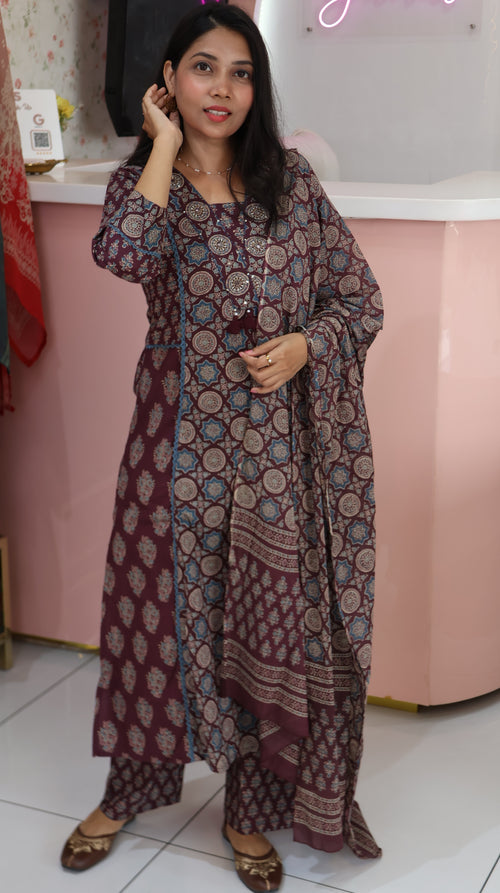 Ajrakh Print Purple Salwar suit-YVS154